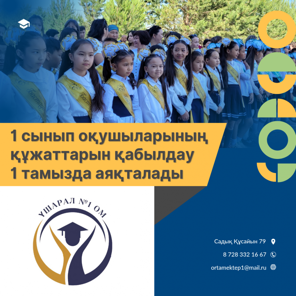 📌 Құрметті ата-аналар! Аудандық білім бөлімі Сіздерге 1- сыныпқа құжаттарды қабылдау бір аптадан соң, яғни 2023 жылдың 1 тамызында аяқталатынын ескертеді.